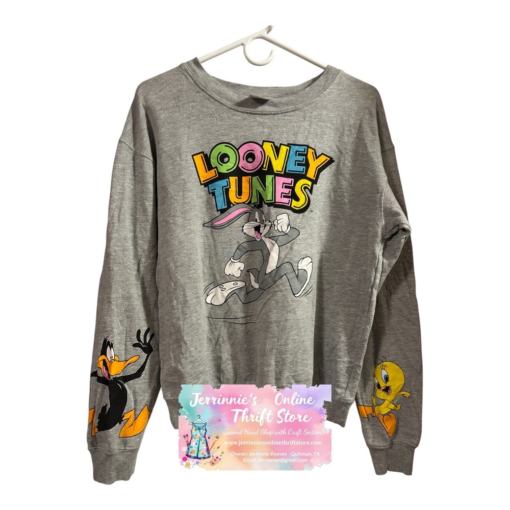 Looney Tunes Bugs Bunny Daffy Duck Tweety Grey Graphic Sweatshirt Small 3-5